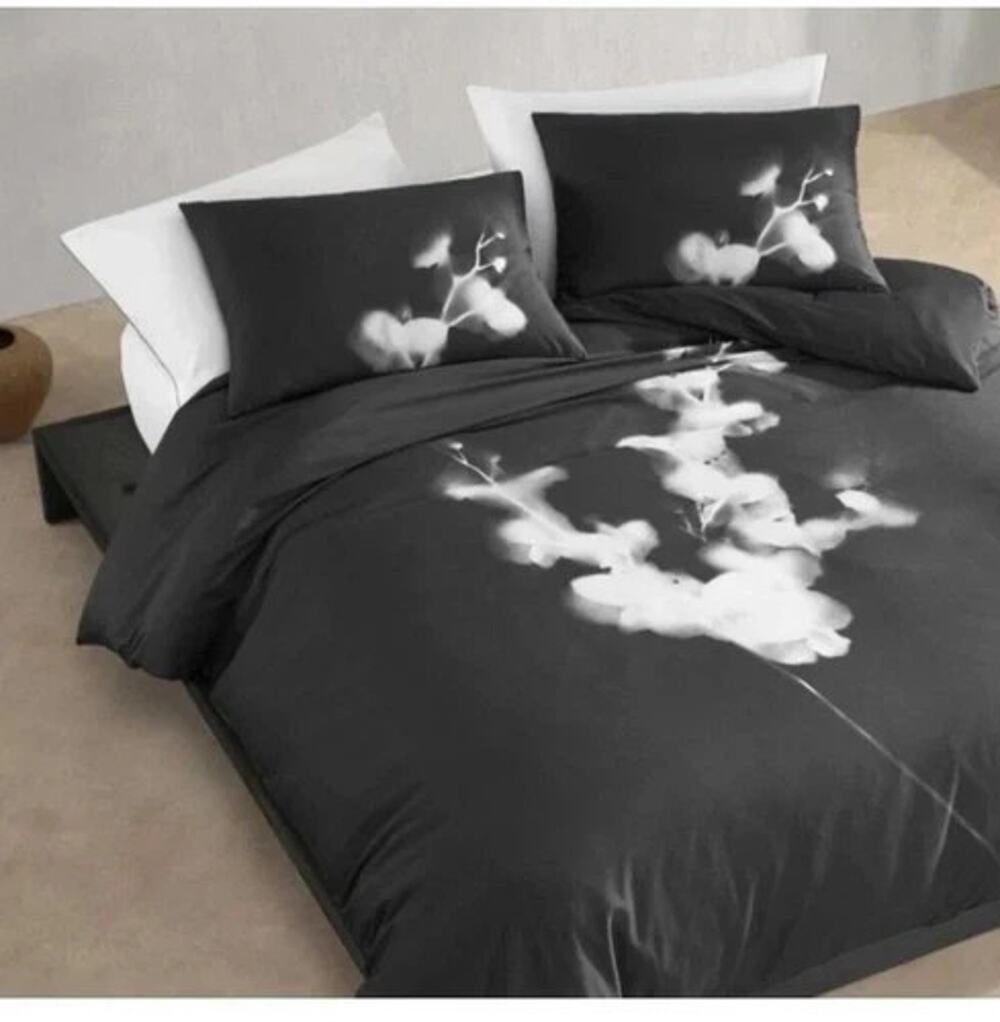 New Calvin Klein Orchid Charcoal Cotton Sateen King Duvet Cover & Shams Set 3pc